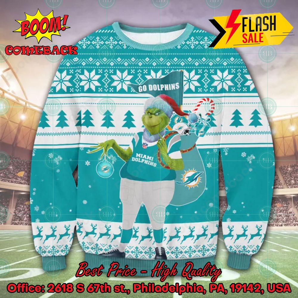 Miami Dolphins Shop - NFL Miami Dolphins Grinch Go Dolphins Ugly Christmas Sweater