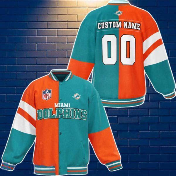 Miami Dolphins Baseball Jacket Custom Number & Name Youth Style For Fans