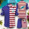 Miami Dolphins NFL Sport American Flag Personalized Set Of Hawaiian Shirt And Shorts For Fans