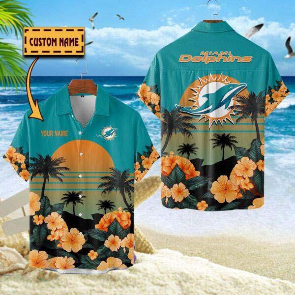 Miami Dolphins NFL Team Hawaiian Shirt Floral Beach Pattern Custom Name