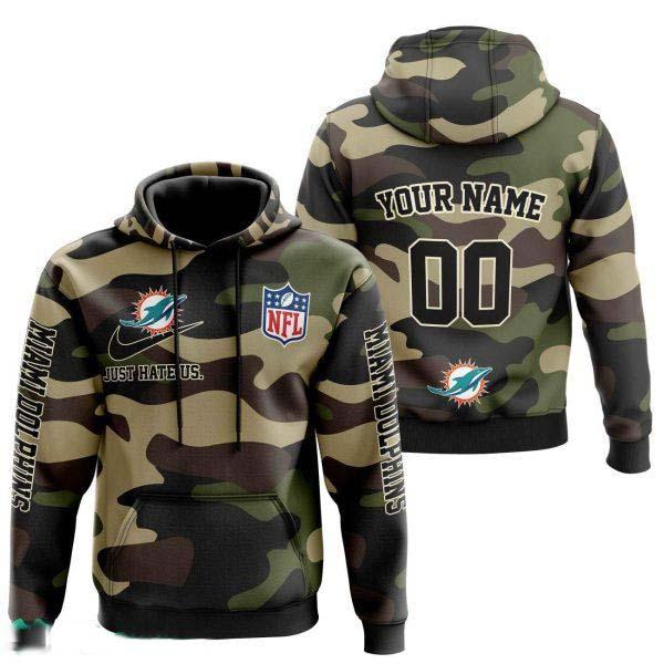 Miami Dolphins Personalized Name And Number Hoodie Camo Style For Fans