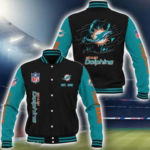 Miami Dolphins Team 3D Printed Baseball Jacket Custom Name Sport Jacket