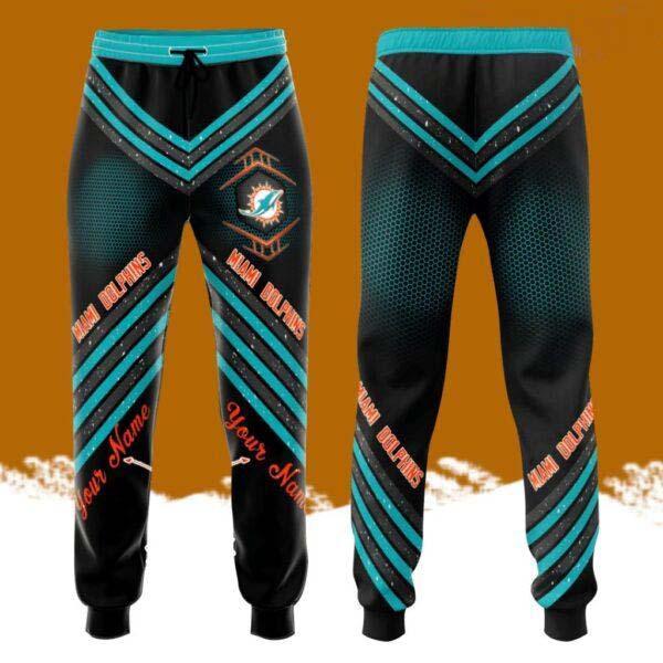 Personalized Miami Dolphins All Over Print 3D Glittering Stripes Casual Unisex All Over Print 3D Long Pants Black Turquoise