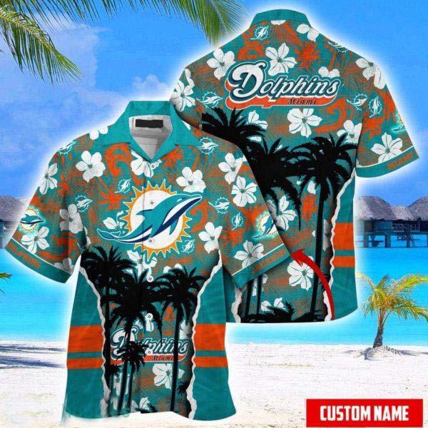 Personalized Name NFL Miami Dolphins Hawaii Shirt Palm Tree Aloha Shirt For Beach Lover