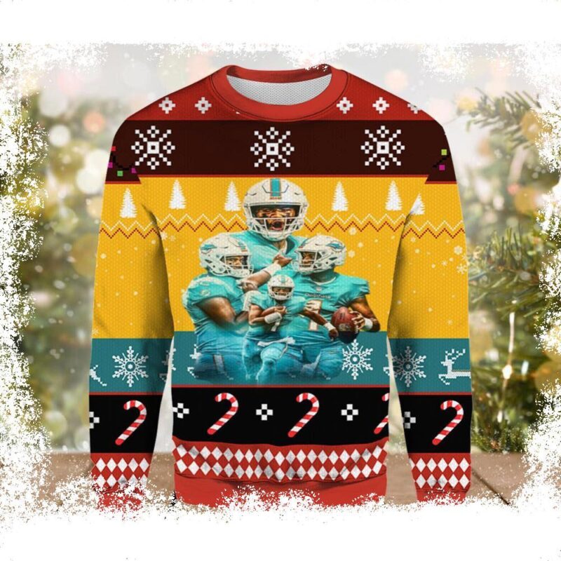 Miami Dolphins Quarterback Tua Tagovailoa Ugly Sweater - available at - miamidolphinsfanstore.com