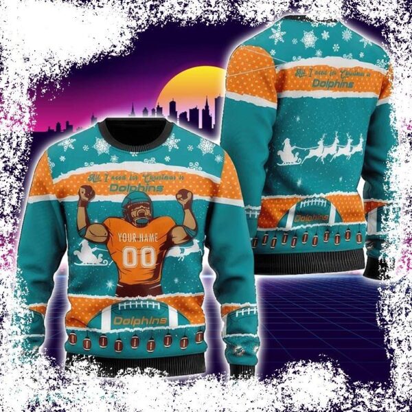 NFL Miami Dolphins Custom Christmas Gift Ugly Christmas Sweater Unisex Sweater - available at - miamidolphinsfanstore.com